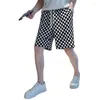 Men's Shorts Hong Kong Style Chessboard Plaid Pants Trendy Summer Loose Straight All-Matching Bermuda Sweatpants