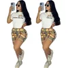 Casual Summer Two Piece Pants Women Tracksuits Stripe Letter Brodered Casual Digital Printed Short Sleeve Shorts Set