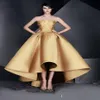 Elegant Gold Applique Prom cocktail Dress Strapless High-Low Ruffle Evening Gown New Design High Quality Homecoming Dresses319P