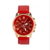 Relógio vermelho retrô Genebra para estudantes com três subidiais relógio de pulso feminino tendência de quartzo com pulseira de couro 2677
