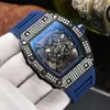 RI-MI Men Watch Designer Luxury Skeleton Diamond Design Multicolor Economical Classic Vintage Quartz Movement Markers Man Watch