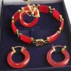 Whole Cheap Natural 18kgp red jade bracelet pendant earrings set299N