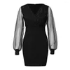 Casual Dresses Sequin Sexig klänning för kvinnor 2023 Autumn Vintage Elegant Party Mini Ladies Fashion Black Sukienki Vestidos