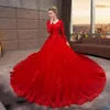 Cathédrale Train Rouge Robes De Mariée Dentelle 2022 Col En V À Manches Longues Applique Perles Paillettes Robe De Mariée Robes De Mariée Plus La Taille Custo299l