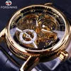 Forsining Hollow Graveren Skeleton Casual Designer Black Golden Case Gear Bezel Automatische Horloges Mannen Luxe Merk Watches284T