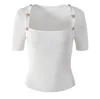 708 2023 Zomer Runway Zomer Merk Dezelfde Stijl Trui Gestreepte Mouw Vierkante Hals Witte Mode Kleding Hoge Kwaliteit Dames Yl