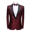 Costumes pour hommes Blazers Marque Hommes Col Châle Vin Rouge Costume Décontracté Veste Prom Party Blazer Homme Manteau Hombre Slim Fit Floral Ma301q