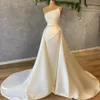 Elegante Plus Size Arabisch Aso Ebi Stijlvolle Sexy Schede Prom Jurk Avondjurken Satijn Vloer Lentgth Parels Strapless Formele Speciale 225J