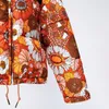 여자 다운 앨 로이 패션 후드가있는 파카 여성 우아한 꽃 인쇄 드로 스트링 코트 겨울 긴 소매면 재킷 숙녀