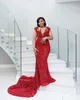 2023 ASO EBI Red Mermaid Prom Dress Pärled Crystals Evening Formal Party Second Reception Födelsedagsengagemang Klänningar Klänningar Robe de Soiree ZJ752