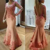 Pêche rose 2019 sirène mère de la mariée robes à manches longues dentelle perlée formelle robes de soirée pour mariage invité Dress2498