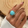 Vintage Gold Plated Heart Turquoises Rings for Women Bohemian Cute Blue Stone Hand Midi Finger Rings Party Jewelry Gift