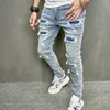 Męskie dżinsy mężczyźni dziury swobodny chude spodnie streetwear męski stylowy szalony stały hip hop Slim Denim Spoders 2307721