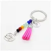 Keychains Lanyards Colorf Chakra Stone Tassel Keychain Pendant Lotus Reiki Healing Yoga Natural Gemstone 비즈 크리에이티브 키링 G Dh9yj