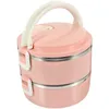 Juegos de vajilla Pink Lunchbox Rack Bento Container Portable Case Cover Outdoor Silica Gel Work