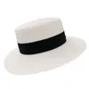 Chapeaux à large bord British Straw Hat Summer Hundred Take Sun Show Face Small Flat Top Sub Ladies Bowler Tide