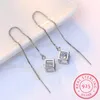 Stud élégant mode 925 argent Sterling Cube amour fenêtre zircone sucre goutte boucles d'oreilles boîte chaîne longue gland S E238 230721