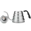 Pots à café Kettle1L 1 2L en acier inoxydable versez sur le pot bouilloire goutte à goutte avec thermomètre pour la cafétéria de bureau à domicile 230721