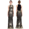 Angel-fashions vrouwen Gold Sequin Art Deco Kolom Sparkle Lange Avondjurk Prom Gown Party Jurken 4022991
