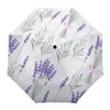 Parapluies Lavande Fleurs Violet Feuilles Coupe-Vent Voyage Parapluie Pliant Pour Femme Homme Huit Os Automatique Imprimé Parasol