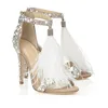 2023 Mode Feder Hochzeit Schuhe 4 Zoll High Heel Kristalle Strass Brautschuhe mit Reißverschluss Party Sandalen Schuhe für Frauen Siz306R