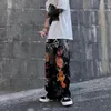 Pantaloni da uomo Stampa retrò Graffiti Pantaloni dritti larghi in denim Street Casual Gamba larga da uomo Hip Hop Cargo