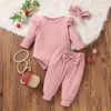 Clothing Sets Kids Outfit Soft Cotton Warm Crewneck Long Sleeve Round Neck Solid Color Bow Suit Clothes Set For Boys Or Girls