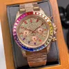 Zircon Full Diamond Steel Bracelet Montres Automatique Mécanique Mens Watch 43mm Montre de Luxe Dames Montres-Bracelets Rainbow Diamond249C