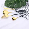 Dinnerware Sets 4Pcs/Set Black Gold Stainless Steel Cutlery Tableware Colorful Knife Fork Teaspoon Flatware Eco Friendly For Party