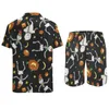 Men's Tracksuits Halloween Skeleton Men Sets Ghost And Pumpkin Casual Shirt Set Aesthetic Vacation Shorts Summer Suit Two-piece Plus Size