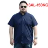 メンズドレスシャツメン8xl 9xlシャツ10xl 7xlプラスサイズ大きい5xl 6xl半袖夏のドレス格子縞のシャツカジュアルネイビーブルー230721