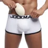 Jockmail Padded Mens Underwear Boxers Trunks Sexig Gay Penis Pouch Bulge Enhancing Front Back Double avtagbar Push Up Cup Y200415232N