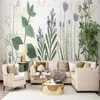 Fonds d'écran nordique plantes et fleurs peintes à la main Style Simple moderne télévision fond peinture murale décorative