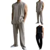 Chándales de hombre para hombre Conjunto de dos piezas para deportes Verano Color sólido Traje casual Chaleco de cuello redondo Pantalones sueltos Ejercicio en casa al aire libre traje casual 230721