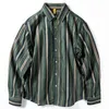 Camisas casuais masculinas manga longa vintage patchwork listras 2023 primavera outono gola virada para baixo tops botão masculino solto