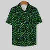 Mäns avslappnade skjortor ljusgrön shamrock lös skjorta man semester lämnar tryck hawaiian grafisk kort ärm y2k överdimensionerade blusar
