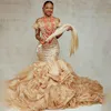 Plus Size Aso Ebi Mermaid Prom Dresses Paillettes Nappe Tiers Puffy Organza Donne africane Abito da cerimonia formale Abiti da sera dorati292n
