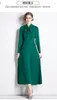 Abiti casual di base 2023 New Spring Runway Ruffles Abito elegante in pizzo Collo con fiocco da donna Manica lunga Stampa floreale Verde Maxi Abiti pieghettati