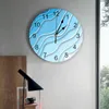 Orologi da parete Inverno Blu Bianco Sfumato Geometrico Grande Orologio da pranzo Ristorante Cafe Decor Rotondo Decorazione domestica silenziosa