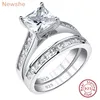 Newshe 2 Stuks Classic Wedding Ring Set voor Vrouwen 7*7mm Princess Cut AAAAA Zirkoon 925 Sterling zilveren Verlovingsringen Sieraden