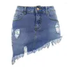 Rokken Vrouwen Sexy Ripped Jean Mini Rok Vintage Hoge Taille Onregelmatige Kwastje Denim 2023 Zomer Y2k Mode Korte Clubwear