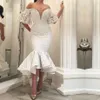 Gorgeous White Lace Wedding Dresses 2019 Mermaid Wedding Dress Off Shoulder Tea Length Noble Close fitting Bridal Gowns2278