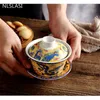 Boormachine Chinese Blue and White Porcelain Tea Tureen Ceramic Colored Flowers Gaiwan Hand Painted Teacup Home Drinkware Decor Crafts