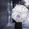 Parapluies Lavande Fleurs Violet Feuilles Coupe-Vent Voyage Parapluie Pliant Pour Femme Homme Huit Os Automatique Imprimé Parasol