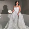 Glitter Arabska syrena ślubna Suknie ślubne z odłączanym pociągiem bez ramiączek Pełne cekiny Plus Size Overskirt Country Bridal 236Q