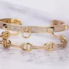 Fashion Accessories Exquisite h Rose Gold Diamond Bracelet Copper Gold Plated Oval Buckle Belt Two in One Ring Jewelry