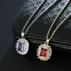 Anhänger Halsketten JMK Zirkonia Vintage Rot Lila Quadratische Wassertropfen Halskette Für Frauen Inlay Bling Elegante Dame Partei Schmuck