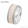 Compatível com Pandora Rings New Sterling-Silver-Jewelry Hearts Rings for Women 925 Silver Soft Pink Esmalt Clear CZ Ring290W