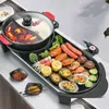 Andra hemträdgårdar 2200W 2 i 1 elektrisk potten ugn mti spis grillpanna rökfri griddle non-stick shabu bakplatta droppe deliv dh54j