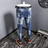 Heren Jeans Streetwear Mode Heren Retro Blauwe Elastische Slim Fit Spliced Designer Biker Broek Hip Hop Painted Denim Broek